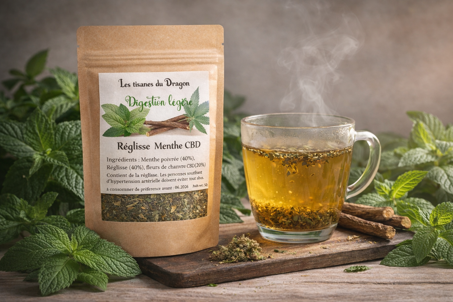 Tisane réglisse-menthe et tasse