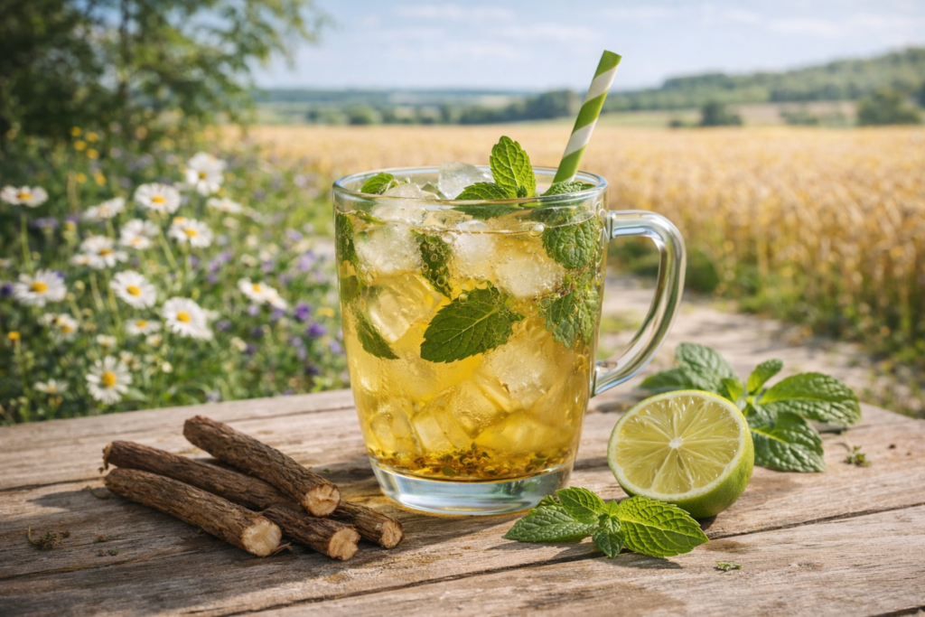 Tisane CBD réglisse-menthe glacée, infusion froide rafraîchissante pour l'été