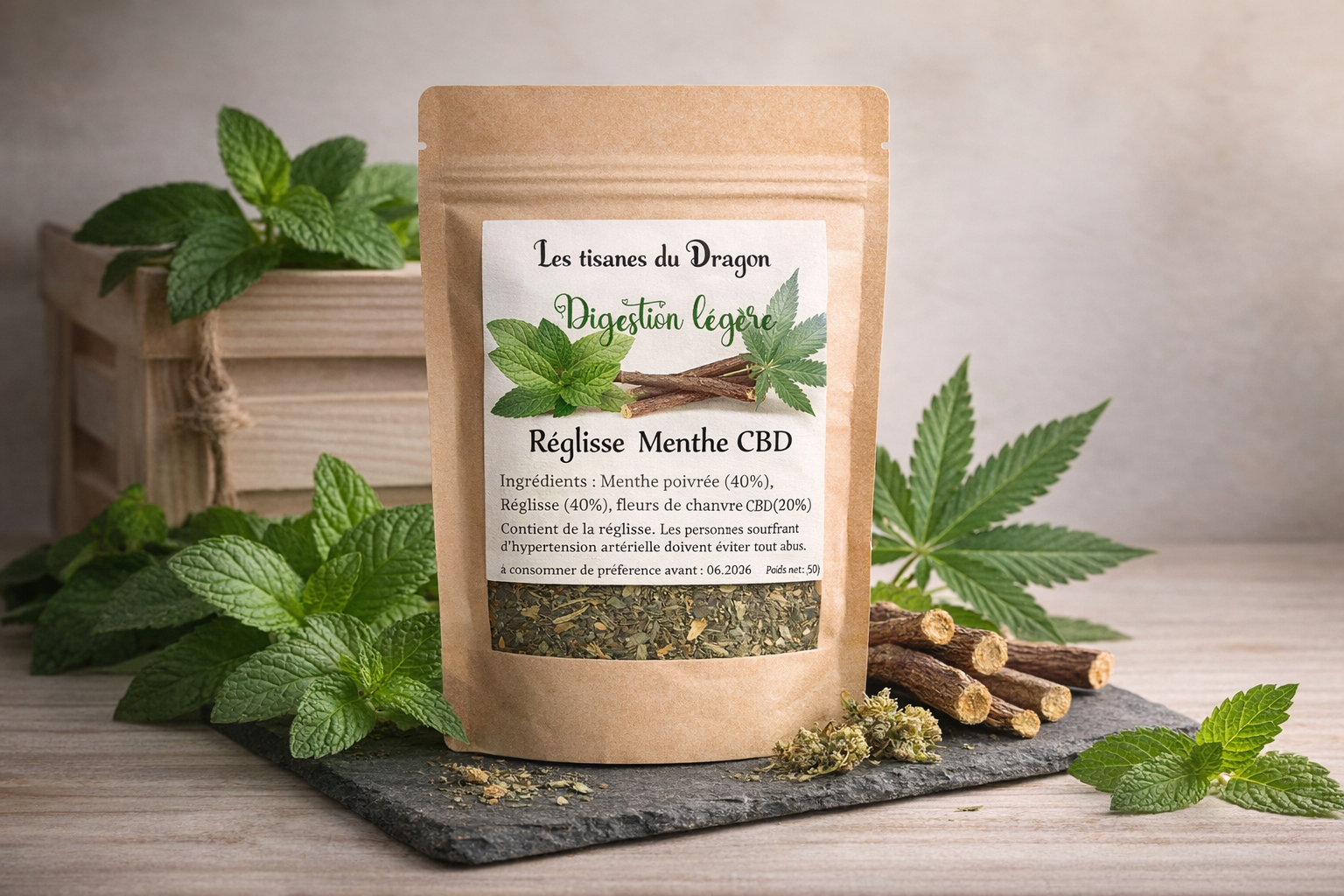 tisane réglisse-menthe-CBD